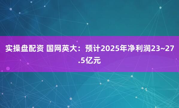 实操盘配资 国网英大：预计2025年净利润23~27.5亿元