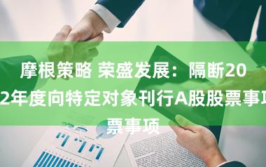 摩根策略 荣盛发展：隔断2022年度向特定对象刊行A股股票事项