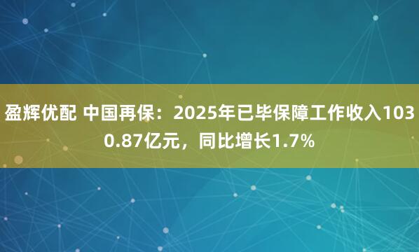 盈辉优配 中国再保：2025年已毕保障工作收入1030.87亿元，同比增长1.7%
