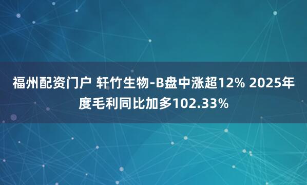 福州配资门户 轩竹生物-B盘中涨超12% 2025年度毛利同比加多102.33%